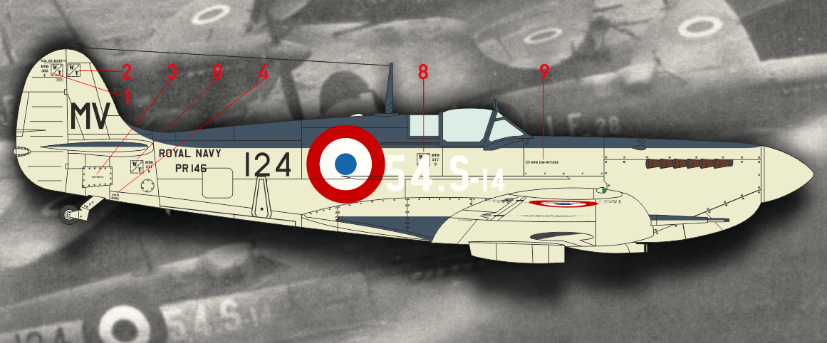 Seafire Mk.III, 54.S.14 (ex MV-124/PR146), Flotille 1.F, Arromanches porte-avions, Indochine, 1948.